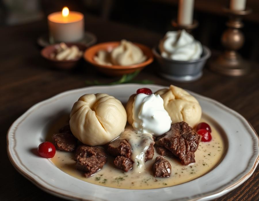 Beef svíčková with cream sauce and bread dumplings
